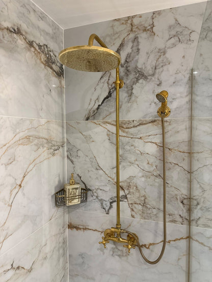 Antique Brass Exposed Rainfall Shower System