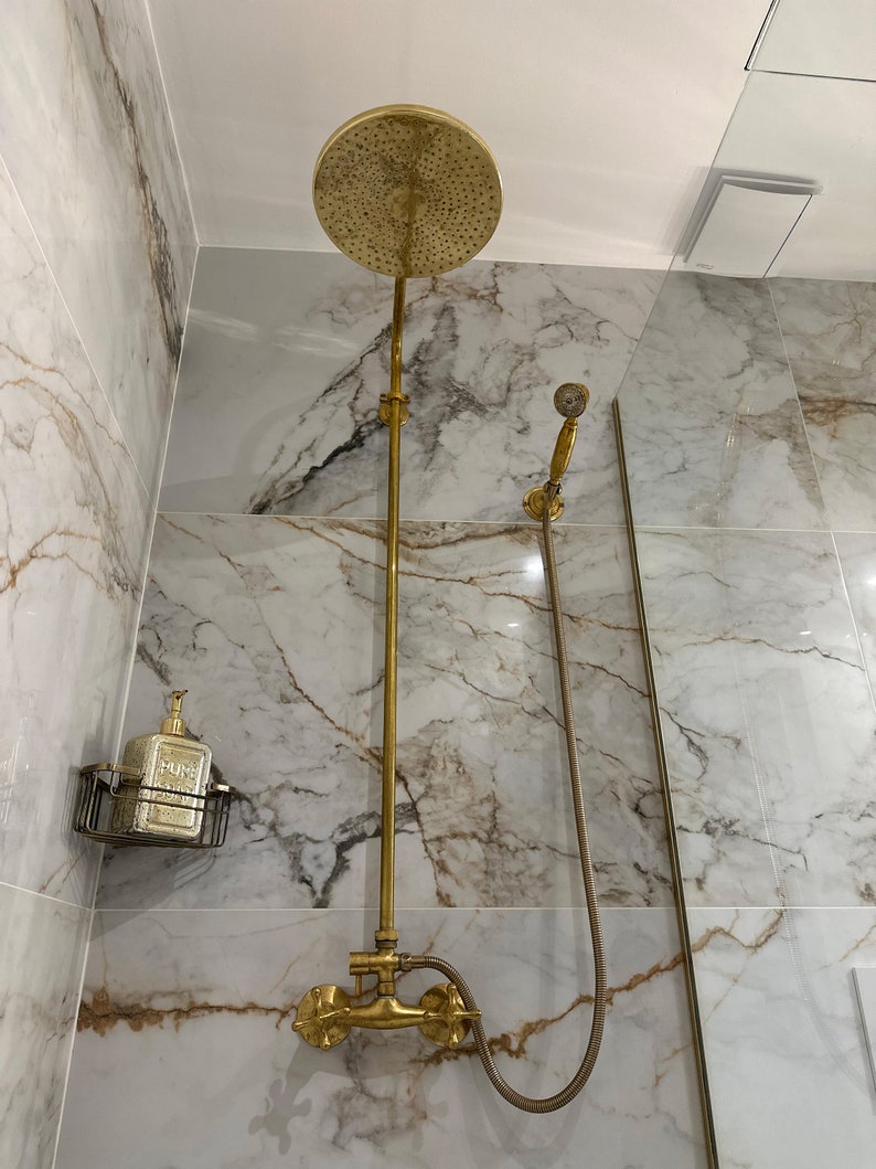 Antique Brass Exposed Rainfall Shower System