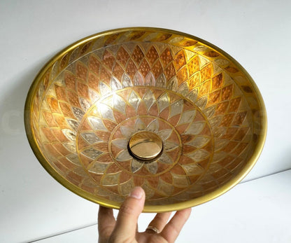 Geometric Etched Brass Bathroom Sink