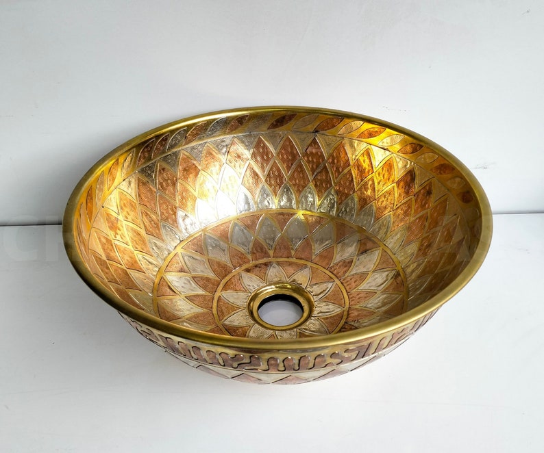 Geometric Etched Brass Bathroom Sink