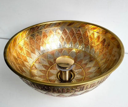 Geometric Etched Brass Bathroom Sink