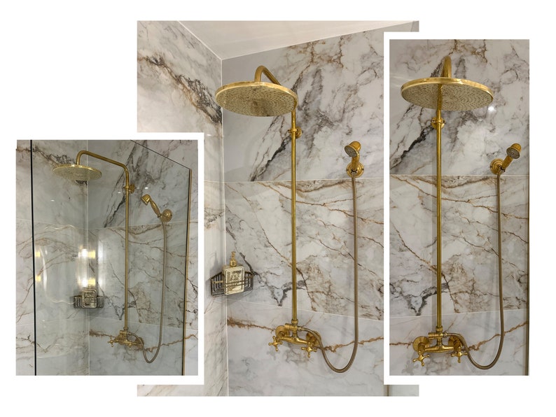 Antique Brass Exposed Rainfall Shower System