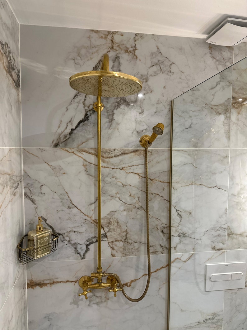 Antique Brass Exposed Rainfall Shower System