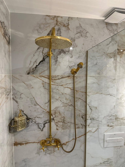 Antique Brass Exposed Rainfall Shower System