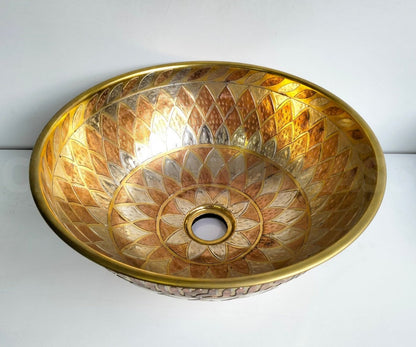 Geometric Etched Brass Bathroom Sink