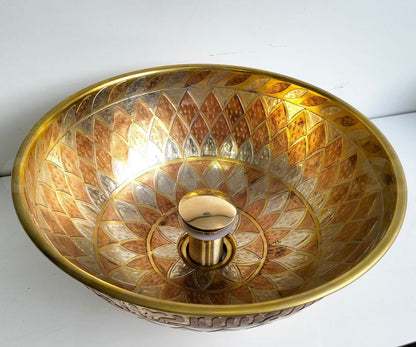 Geometric Etched Brass Bathroom Sink