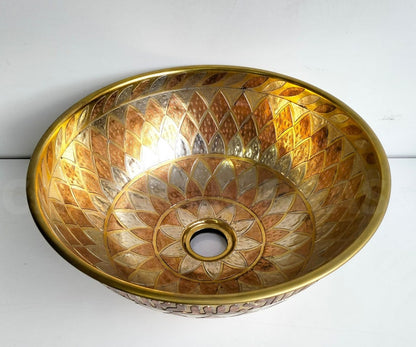 Geometric Etched Brass Bathroom Sink