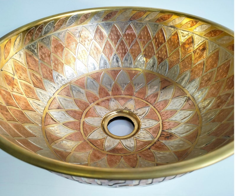 Geometric Etched Brass Bathroom Sink