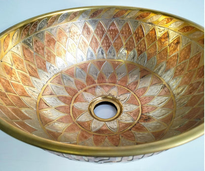 Geometric Etched Brass Bathroom Sink