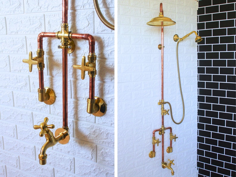 Exquisite Handcrafted Unlacquered Copper Outdoor Shower System