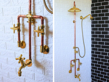 Exquisite Handcrafted Unlacquered Copper Outdoor Shower System