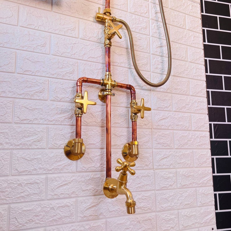Exquisite Handcrafted Unlacquered Copper Outdoor Shower System