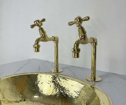 Polished Brass Tall Pillar Basin Taps
