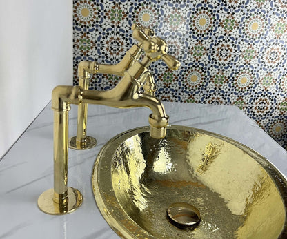 Polished Brass Tall Pillar Basin Taps