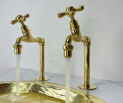 Polished Brass Tall Pillar Basin Taps