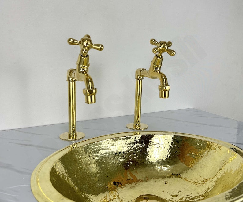 Polished Brass Tall Pillar Basin Taps
