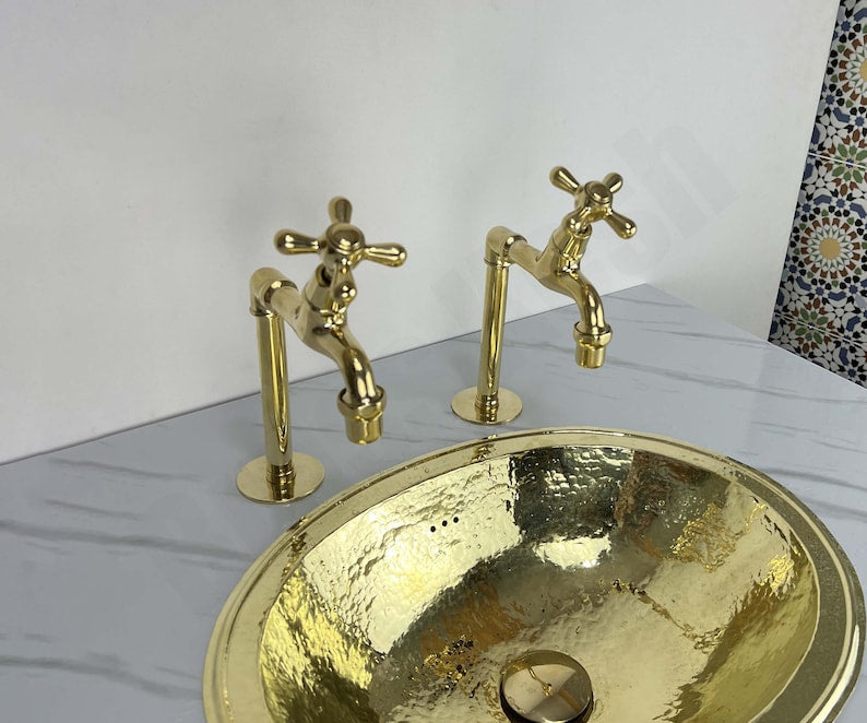 Polished Brass Tall Pillar Basin Taps