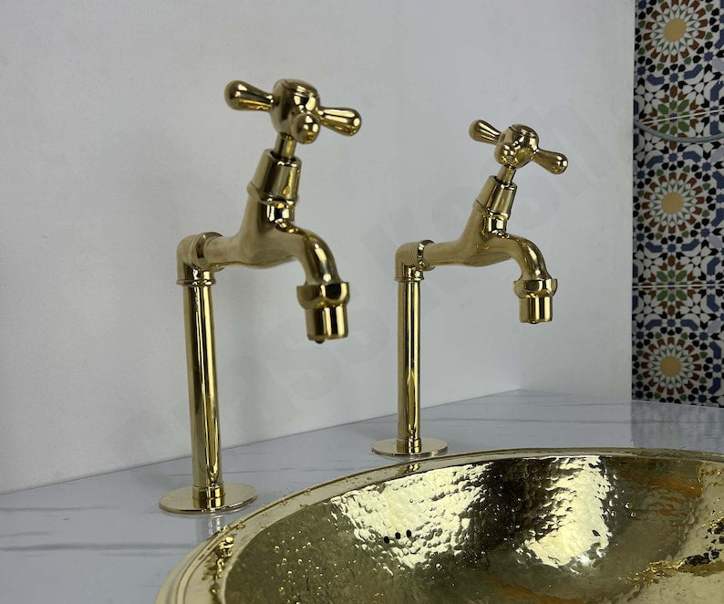 Polished Brass Tall Pillar Basin Taps