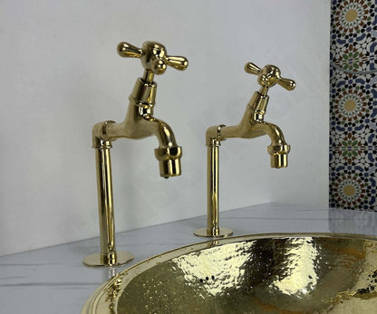 Polished Brass Tall Pillar Basin Taps