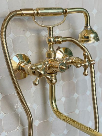 Polished Gold Wall-Mount Bathtub Faucet Set