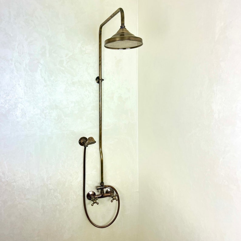 Vintage Unlacquered Brass Exposed Rainfall Shower System