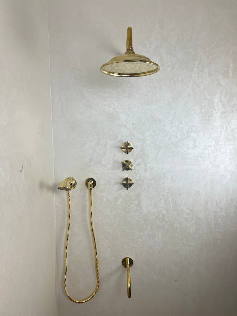 Handcrafted Solid Brass Shower Head – Unlacquered Brass Fixture