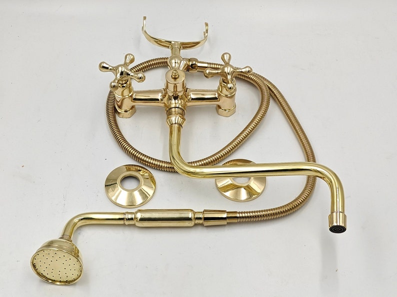 Polished Gold Wall-Mount Bathtub Faucet Set