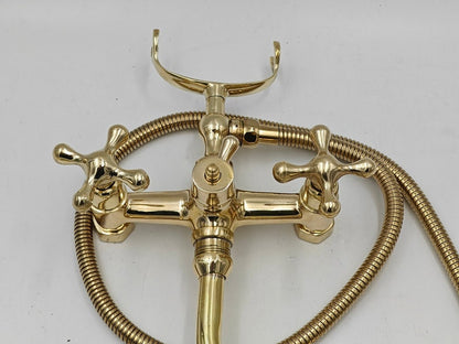 Polished Gold Wall-Mount Bathtub Faucet Set