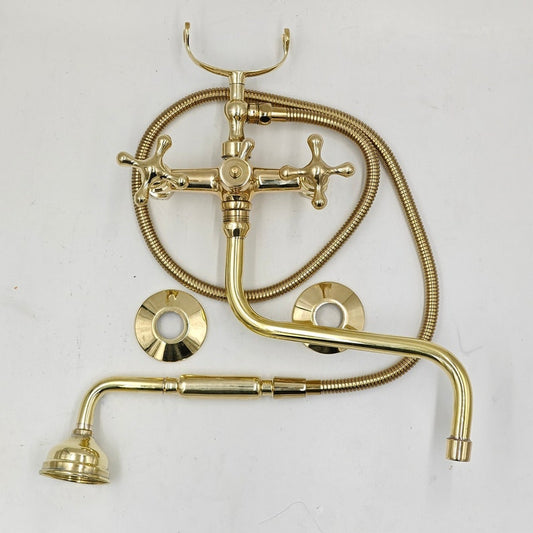 Polished Gold Wall-Mount Bathtub Faucet Set