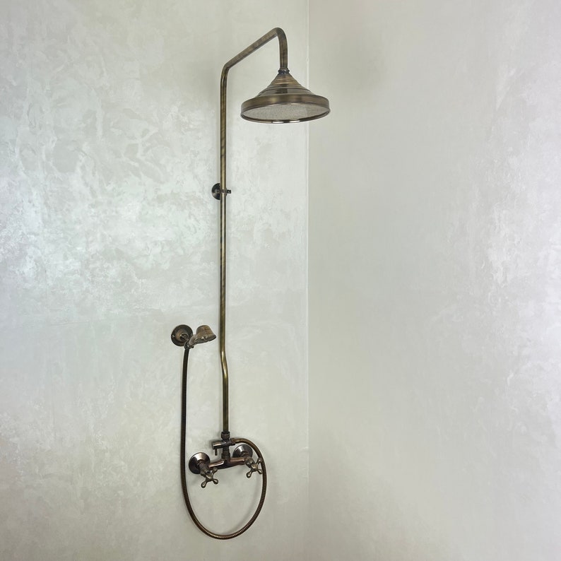 Vintage Unlacquered Brass Exposed Rainfall Shower System