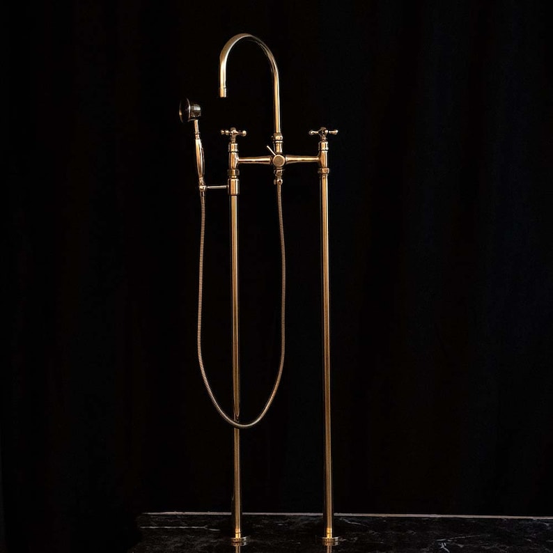 Floor-Mounted Unlacquered Brass Tub Filler