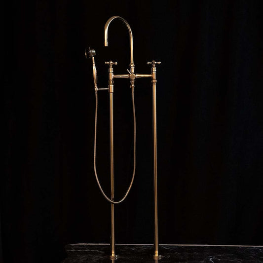 Floor-Mounted Unlacquered Brass Tub Filler