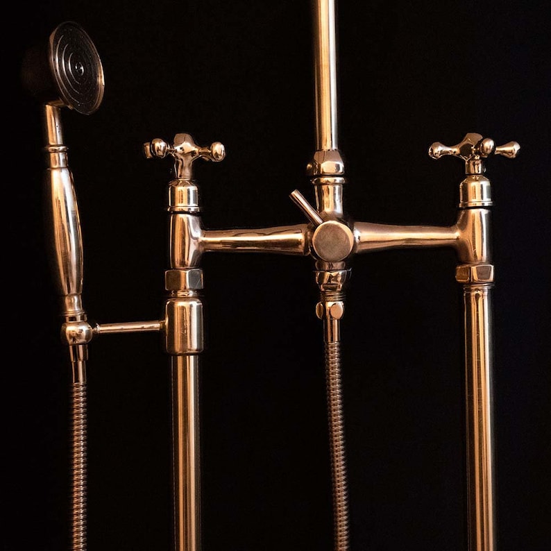 Floor-Mounted Unlacquered Brass Tub Filler