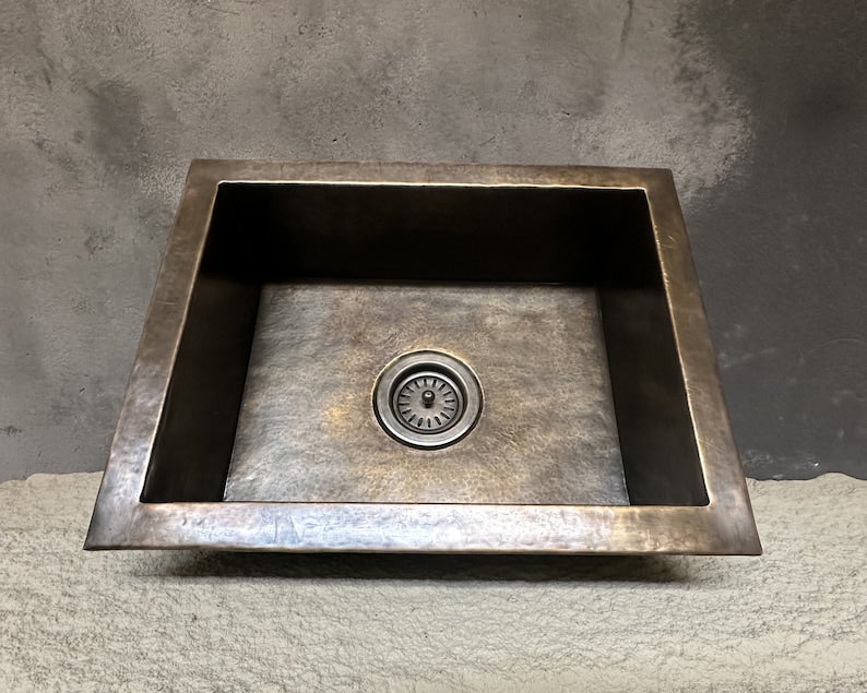 Bronze Drop-In Kitchen Basin – Aged Copper Industrial Sink