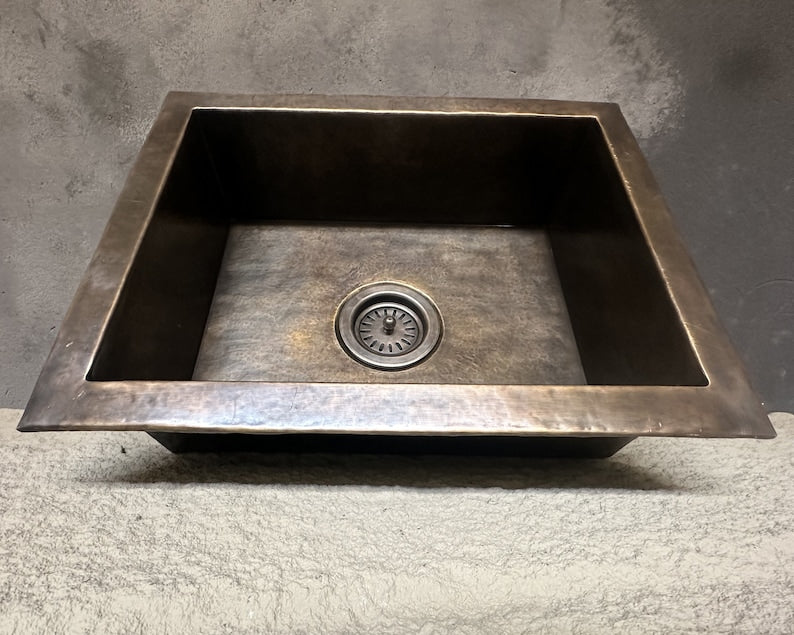 Bronze Drop-In Kitchen Basin – Aged Copper Industrial Sink
