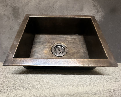 Bronze Drop-In Kitchen Basin – Aged Copper Industrial Sink