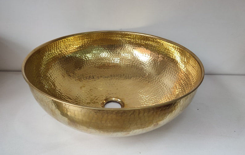Industrial Hammered Brass Cylinder Basin