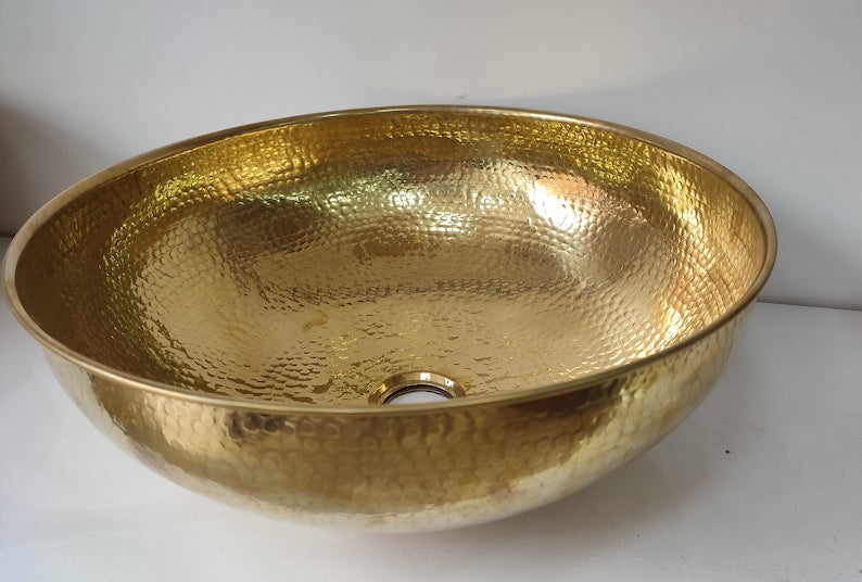 Industrial Hammered Brass Cylinder Basin