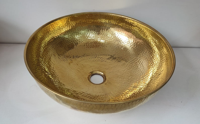 Industrial Hammered Brass Cylinder Basin