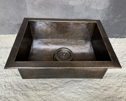 Bronze Drop-In Kitchen Basin – Aged Copper Industrial Sink