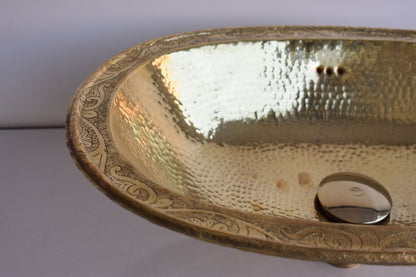 Hand-Engraved Hammered Brass Oval Drop-In Sink