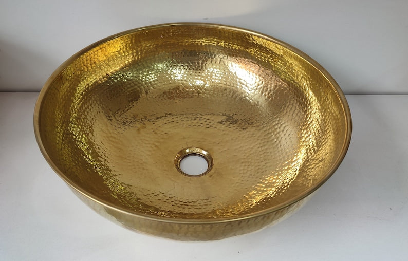 Industrial Hammered Brass Cylinder Basin
