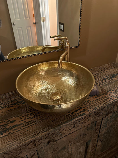 Industrial Hammered Brass Cylinder Basin
