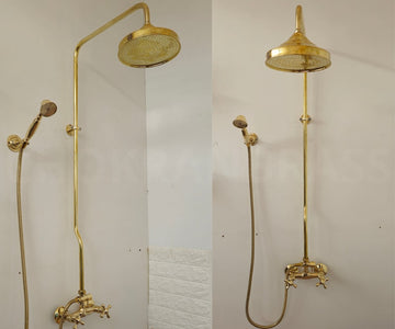 Unlacquered Brass Exposed Rain Shower System with Handheld