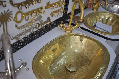 Hand-Engraved Hammered Brass Oval Drop-In Sink