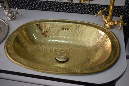 Hand-Engraved Hammered Brass Oval Drop-In Sink