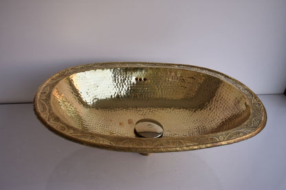 Hand-Engraved Hammered Brass Oval Drop-In Sink