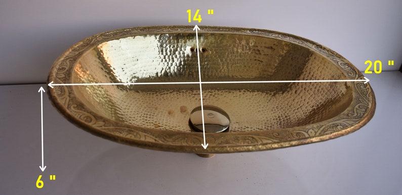 Hand-Engraved Hammered Brass Oval Drop-In Sink
