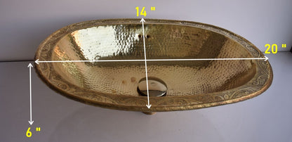 Hand-Engraved Hammered Brass Oval Drop-In Sink