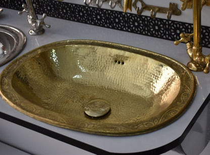 Hand-Engraved Hammered Brass Oval Drop-In Sink